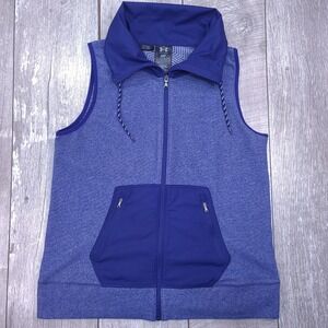 Under Armour ColdGear Vest Womens Large Blue Full Zip Mock Neck Kangaroo
